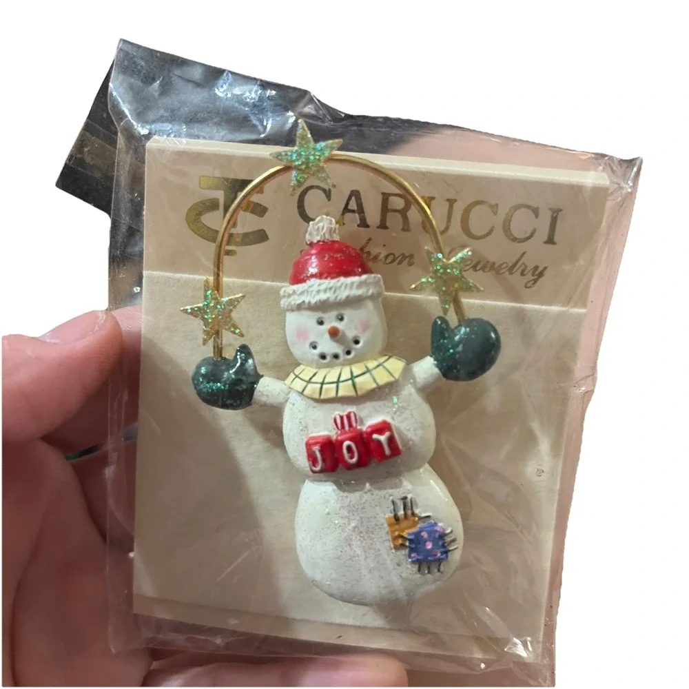 VINTAGE CARUCCI Snowman BROOCH PIN GOLD TONE New Old‎ Stock Retro Joy